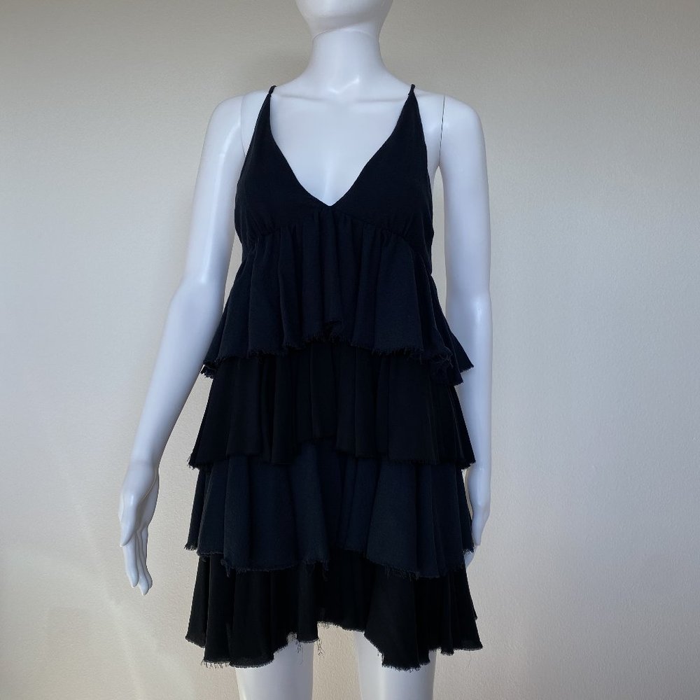 Alice + Olivia Black Tiered Baby Doll (Criss Cross Back) Dress Size XS